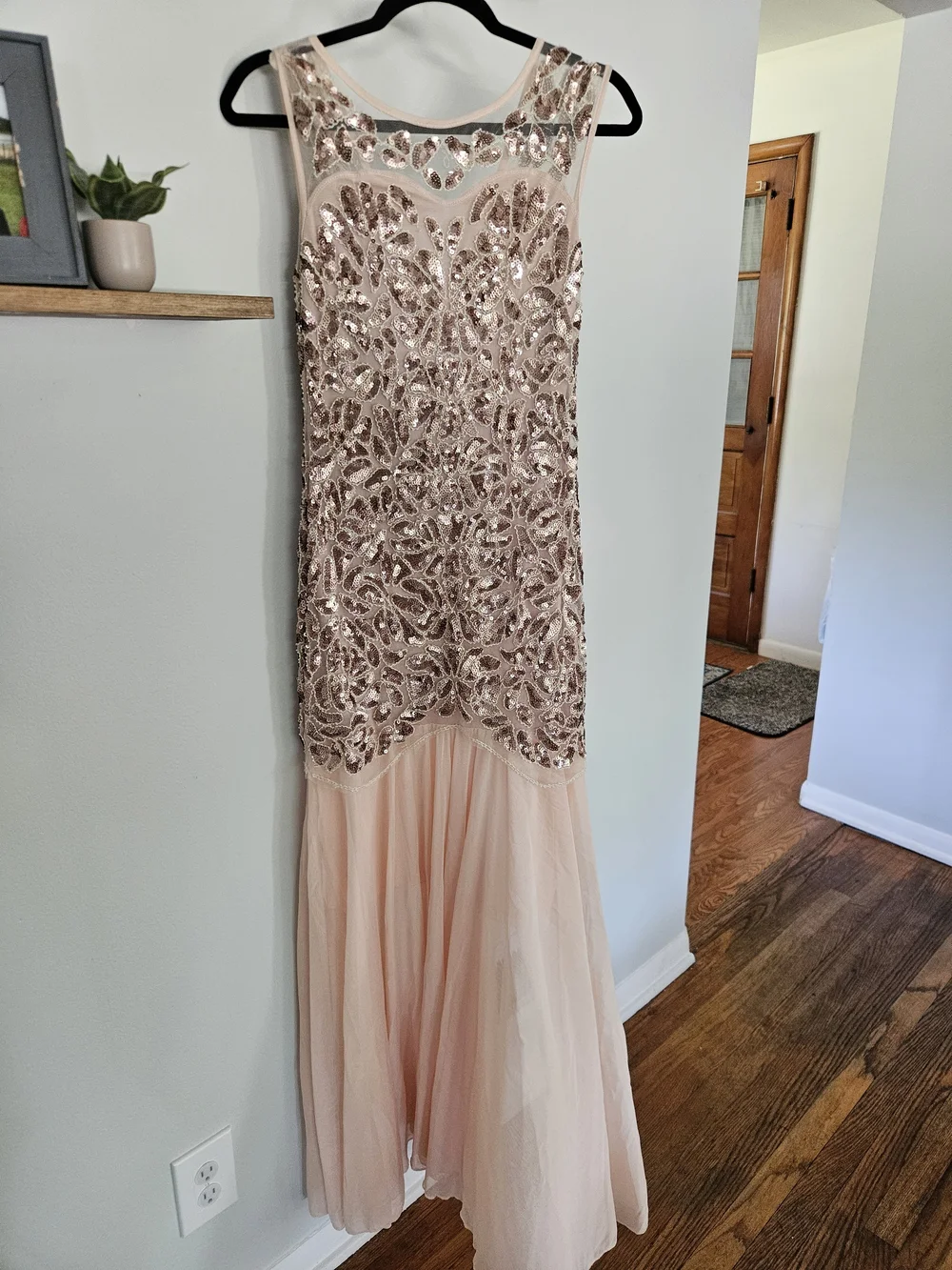 Elegant Sequin Embellished Maxi Dress - Blush Pink
